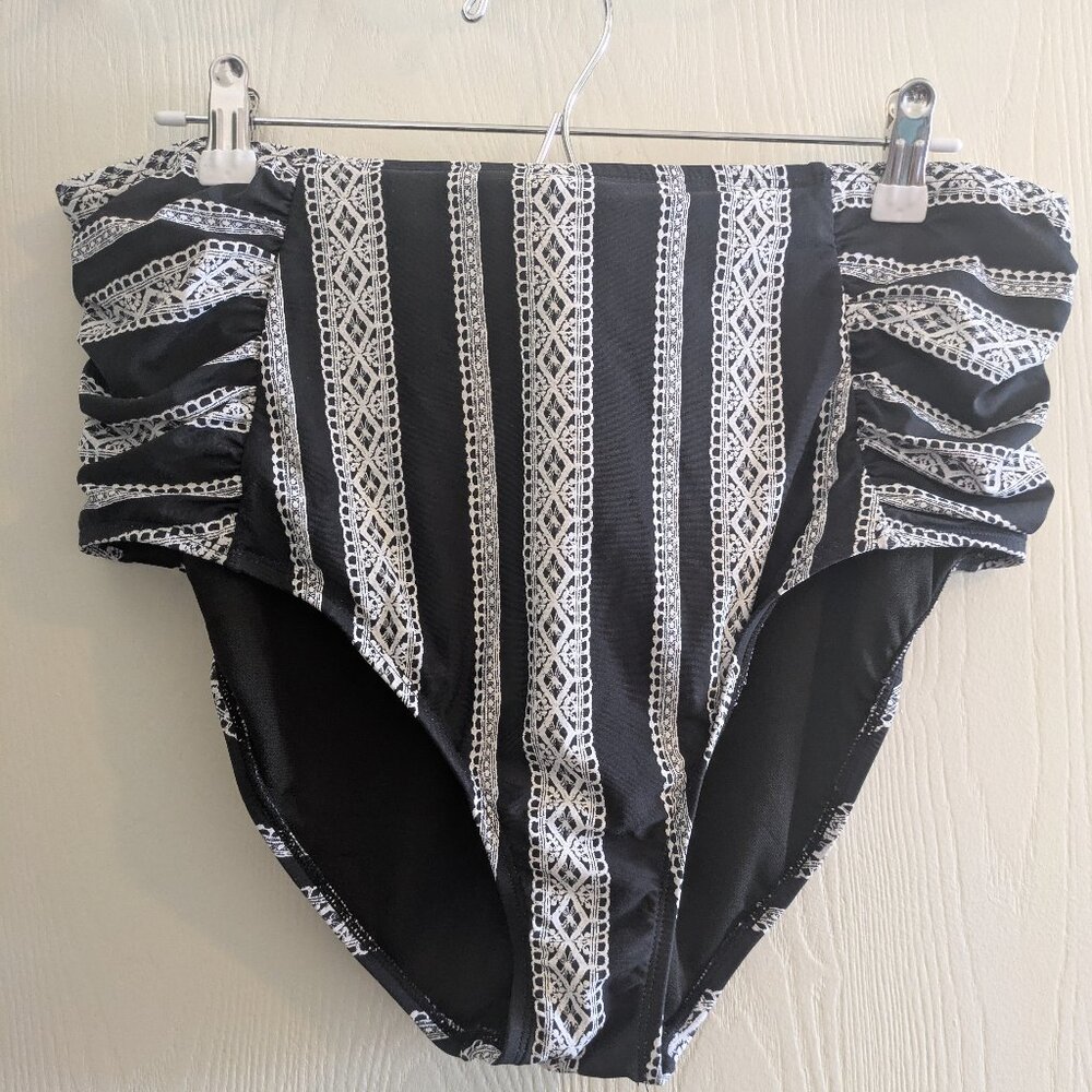 W Swim Black and White Patterned High Waist Bikini Size XL